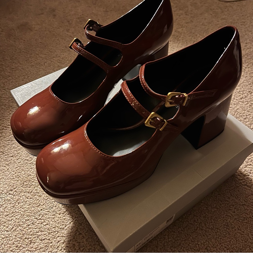 NIB Charles & Keith Jaylin Mary Janes in Cognac
